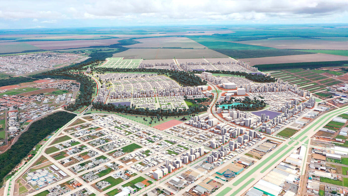 Vista aérea do masterplan Cosentino em Primavera do Leste